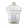 Back view of a white VISM discreet plate carrier featuring smooth low‑profile panels, reinforced stitching, and a minimalist design for concealed wear.