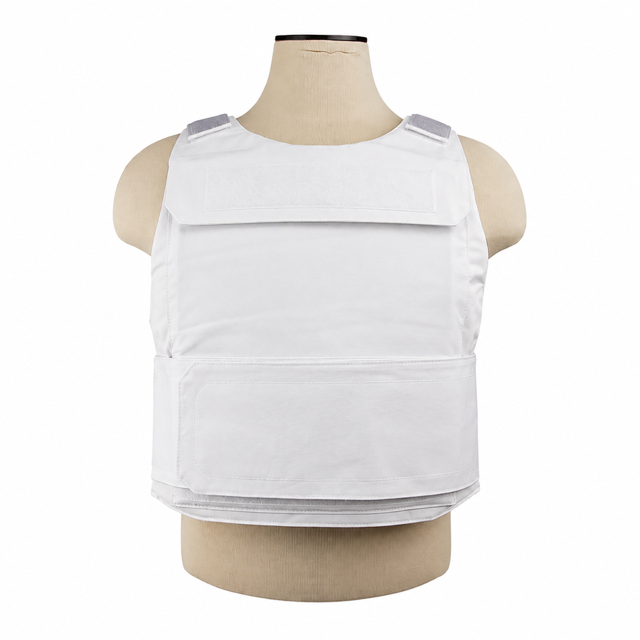 VISM white discreet plate carrier for compatible hard and soft body armor plates.