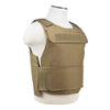 Side view of a tan VISM discreet plate carrier in XS–Small size showing its slim, low‑profile design and reinforced stitching.