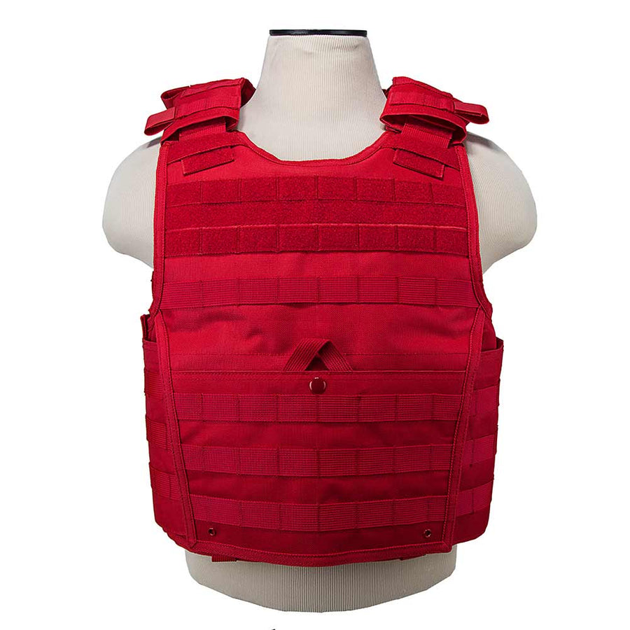 VISM Expert red MOLLE plate carrier vest for compatible 11x14 armor plates.