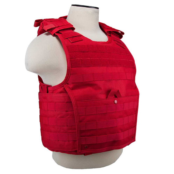 VISM Expert red MOLLE plate carrier vest for compatible 11x14 armor plates.