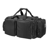 Back‑side view of a black VISM Expert Range Bag showing reinforced stitching, rear pocket layout, and durable nylon construction.