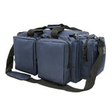 Blue VISM Expert Range Bag featuring reinforced nylon construction, multiple exterior pockets, and a structured carry design.