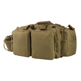 Tan VISM Expert Range Bag featuring reinforced nylon construction, multiple exterior pockets, and a structured carry design.