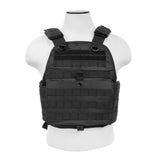 Black VISM plate carrier sized Medium–2XL featuring reinforced front and rear panels with full MOLLE webbing.