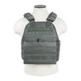 Urban‑gray VISM plate carrier sized Medium–2XL featuring reinforced front and rear panels with full MOLLE webbing.