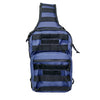 Blue VISM utility bag shown with its single‑strap layout and compact storage compartments.