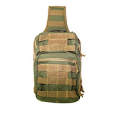 Tactical sling bag in green and tan designed for quick‑access carry and durable performance.