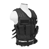 Side view of an oversized black VISM 2XL+ tactical vest featuring full MOLLE webbing and reinforced construction.