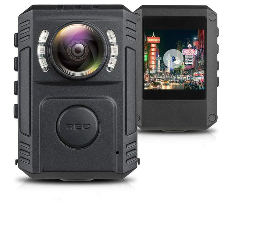 wifi mini body camera with night vision, audio recording, 128GB storage, waterproof design, and smartphone connectivity