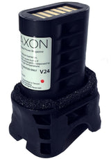 TASER X26 XDPM battery pack shown with extended digital power magazine housing and status indicator window.