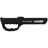 Side view of the ZAP baton stun gun showing the elongated body, built‑in LED flashlight at the front, and electrified contact strips along the shaft.