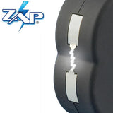 Close view of the ZAP Blast Knuckles stun gun showing the electrified metal electrodes positioned along the front striking surface.