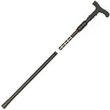 ZAP Covert Cane disguised stun gun shown separated into two pieces, displaying the cane shaft and the handle section with built‑in flashlight.