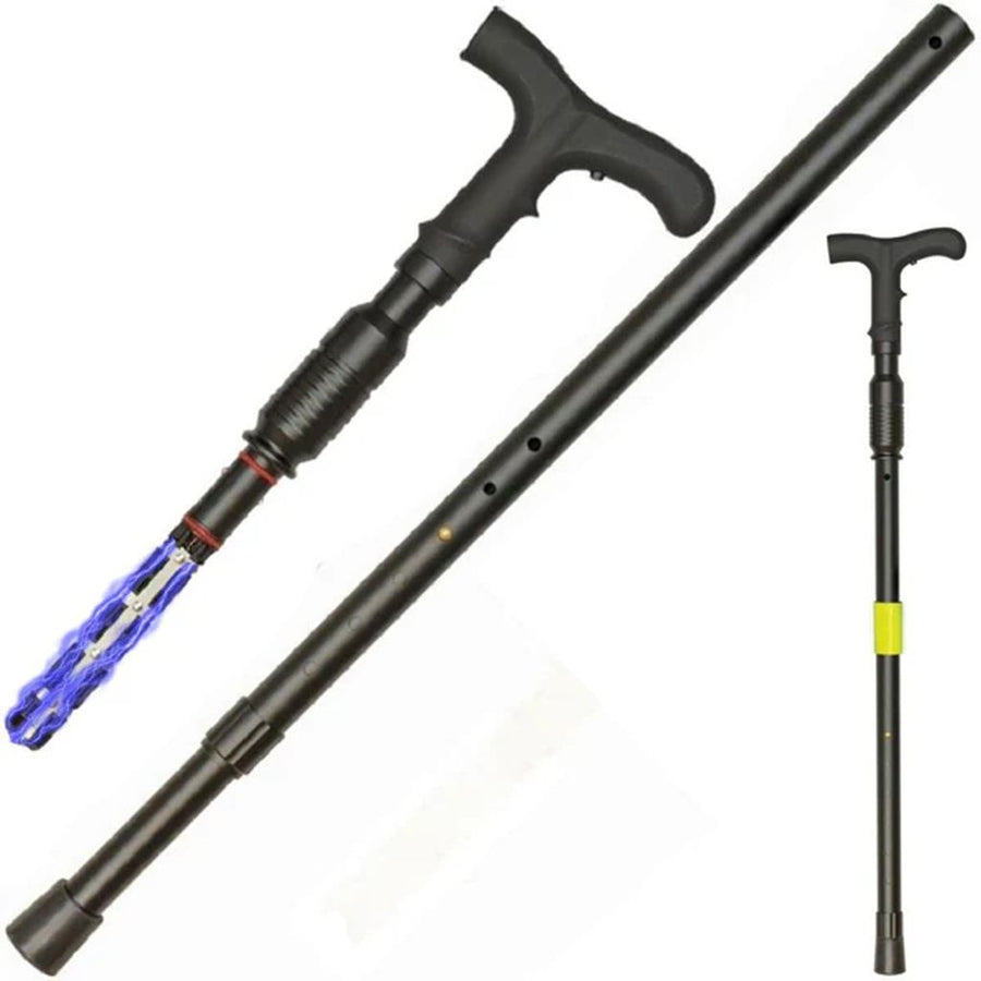 ZAP Covert Cane disguised stun gun walking cane with LED flashlight and adjustable height.