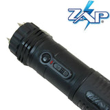 Detailed look at the button layout, including the power switch and mode controls on the flashlight‑style stun gun.