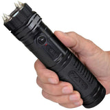 ZAP Light Extreme rechargeable stun gun flashlight with six spiked electrodes, 120-lumen LED flashlight, and carrying case.